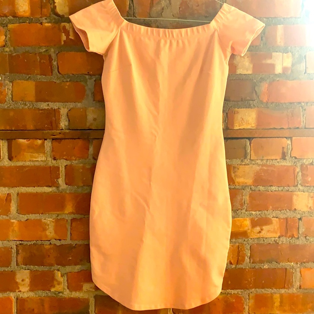 Parvenue - peaches pink slim fitting dress with open shoulders
